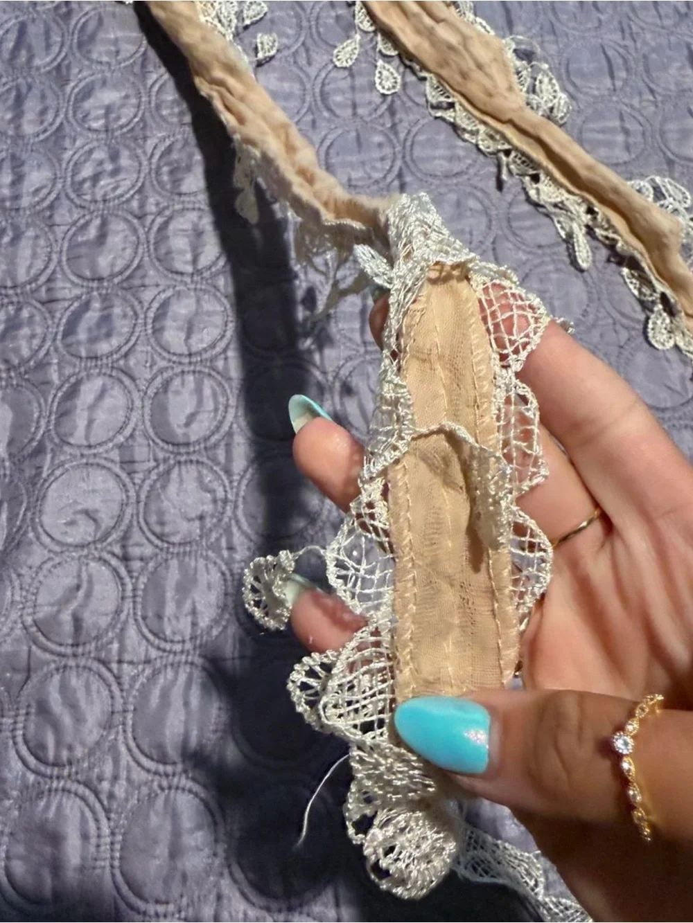 Beige Scarf with Leaf fringe Trim